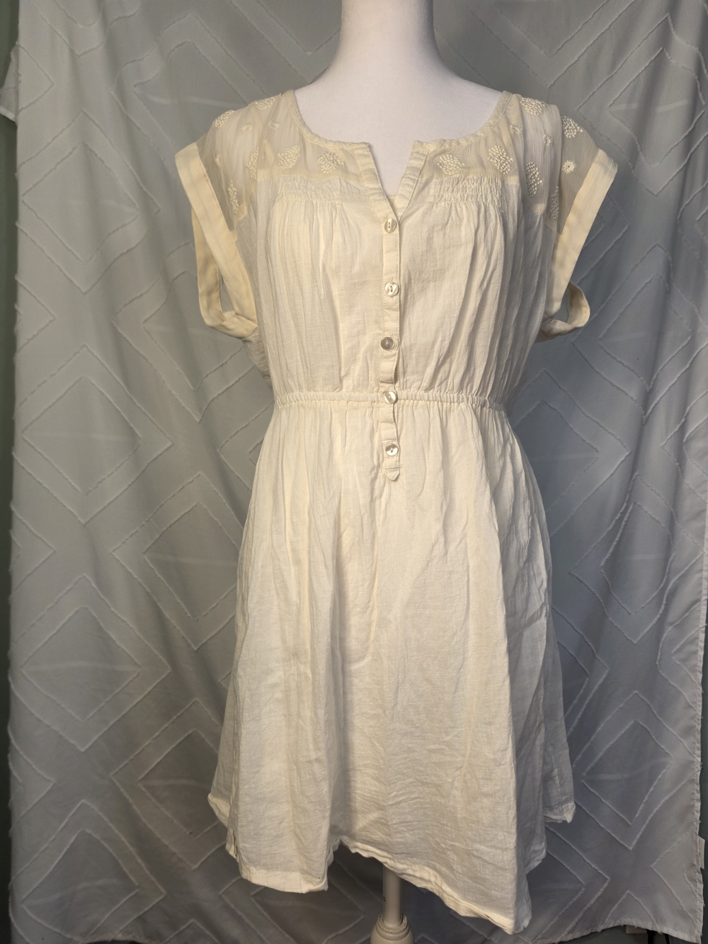 American Eagle Outfitters Cream Button-Front Short Dress